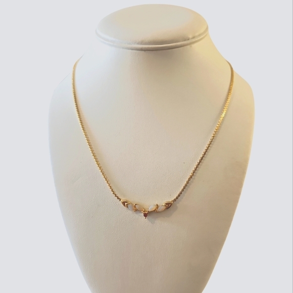 Lady Sedgwick Genuine Ruby / Opal with Gold plated Necklace - Picture 1 of 6